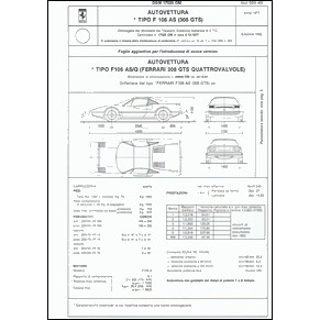 1982 Ferrari 308 GTS Quattrovalvole homologation certificate (Certificato di omologazione) (reprint)