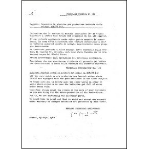 1968 Ferrari technical information n0126 365 GT 2+2 (Plastic cover to protect battery on 365 GT 2+2) (reprint)