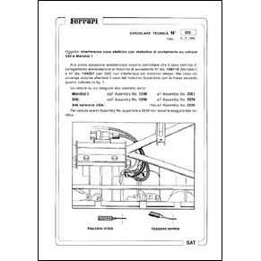 1990 Ferrari technical information n°0535 (Interferenza cavo elettrico con motorino di avviamento su vetture 348 e Mondial T) (reprint)