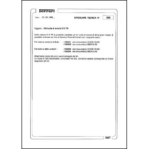1992 Ferrari technical information n0568 (Kit ruota di scorta 512 TR) (reprint)