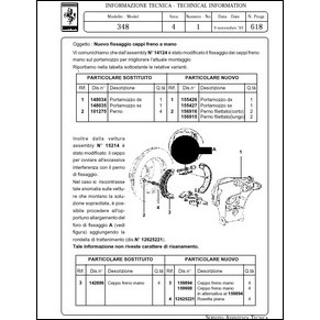 1993 Ferrari technical information n°0618 348 (Nuovo fissaggio ceppi freno a mano) (reprint)