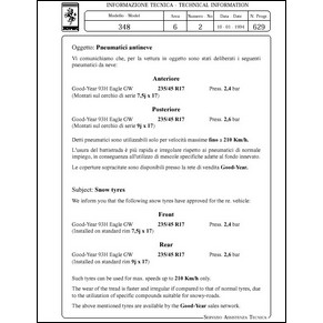 1994 Ferrari technical information n°0629 348 (Snow tyres) (reprint)