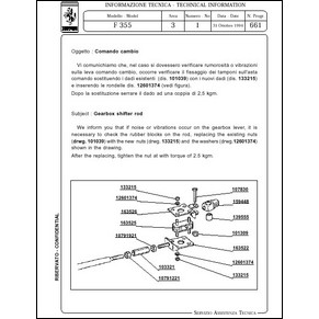 1994 Ferrari technical information n°0661 F355 (Gearbox shifter rod) (reprint)