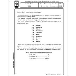 1994 Ferrari technical information n°0666 456 (Spare wheel compartment carpet) (reprint)