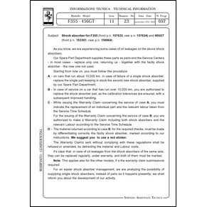 Circulaire technique n0697 1995 Ferrari F355 - 456 GT (Shock absorber for F355 (front p.n. 157633, rear p.n. 157634) and 456GT (front p.n. 153301, rear p.n. 156964) (copie)