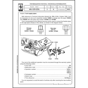 1999 Ferrari technical information n°0803 456 GT/GTA (Fuel supply pipes) (reprint)