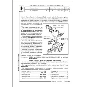 1999 Ferrari technical information n°0814 360 Modena (Hoses from the brake and clutch fluid reservoir to the brake master cylinder) (reprint)