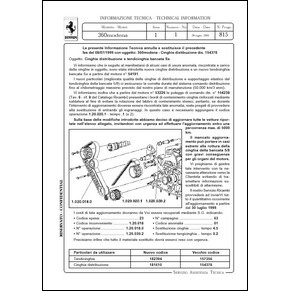 1999 Ferrari technical information n0815 360 Modena (Cinghie distribuzione e tendicinghia bancata Sx) (reprint)