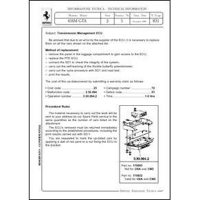 1999 Ferrari technical information n°0831 456M GTA (Transmission management ECU) (reprint)