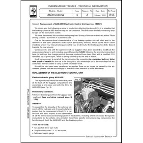 2000 Ferrari technical information n°0845 360 Modena (Replacement of ABS/ASR electronic control unit (part no. 184541)) (reprint)