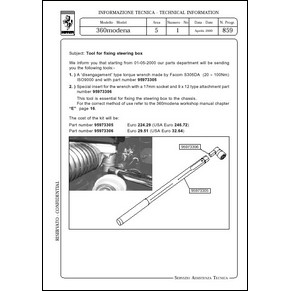 2000 Ferrari technical information n°0859 360 Modena (Tool for fixing steering box) (reprint)