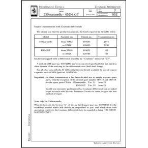 2001 Ferrari technical information n0902 550 Maranello - 456M GT (Transmissions with Graziano differentials) (reprint)