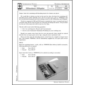 2001 Ferrari technical information n°0908 360 Modena e 360 Spider (Kit containing self-threading inserts for chassis cast pieces) (reprint)