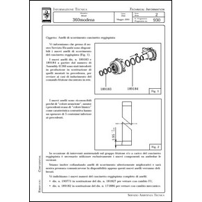 2001 Ferrari technical information n°0930 360 Modena (Anelli di scorrimento cuscinetto reggispinta) (reprint)