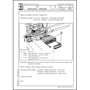 2001 Ferrari technical information n°0970 360 Modena - 360 Spider (Autoradio con lettore Compact Disc) (reprint)