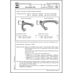 2001 Ferrari technical information n°0989 360 (Front and rear upper suspension wishbones) (reprint)