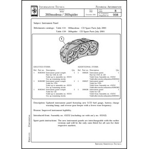 2001 Ferrari technical information n0998 360 Modena / 360 Spider (Instrument panel) (reprint)