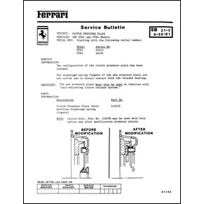 1981 Ferrari service bulletin USA 21-03 308 GTSi and GTBi models / clutch pressure plate (reprint)