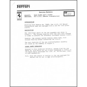 1987 Ferrari service bulletin USA 21-06 412 LHD manual transmission / twin plate clutch (reprint)