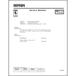 1982 Ferrari service bulletin USA 80-12 all 308 GTBi/GTSi / sealed-beam headlamp (reprint)