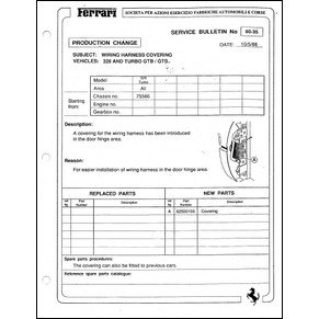 1988 Ferrari service bulletin USA 80-35 328 and Turbo GTB/GTS / wiring harness covering (reprint)