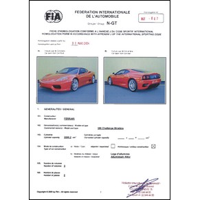 2004 Ferrari 360 Challenge Stradale homologation sheet F.I.A. (reprint)