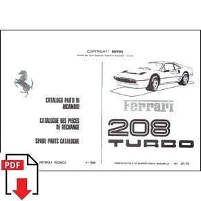 1982 Ferrari 208 Turbo spare parts catalogue 231/82 PDF (it/fr/uk)