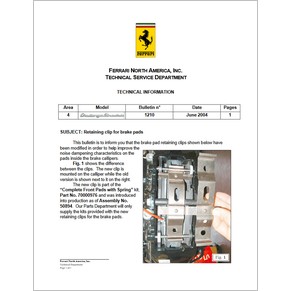 2004 Ferrari technical information USA n°1210 360 Challenge Stradale (Retaining clip for brake pads) (reprint)
