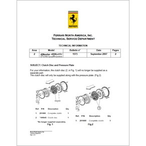 Information technique USA n°1573 2007 Ferrari 360 (Clutch Disc and Pressure Plate) (copie)