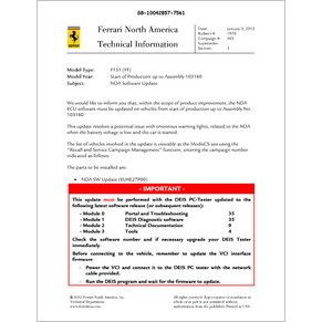 2012 Ferrari technical information USA n°1970 F151 (FF) (NDA Software Update) (reprint)