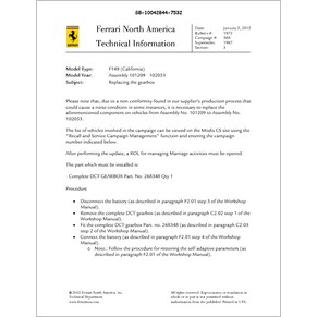 2012 Ferrari technical information USA n°1972 F149 (California) (Replacing the gearbox) (reprint)