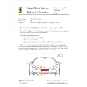 Information technique USA n°2314 2016 Ferrari 488 GTB/488 Spider (Installation of front and rear licence plate holders) (copie)