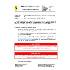 2016 Ferrari technical information USA n°2330 (Level 2 Repair procedures for DCT gearbox) (reprint)