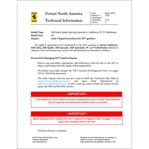 2016 Ferrari technical information USA n2330 (Level 2 Repair procedures for DCT gearbox) (reprint)