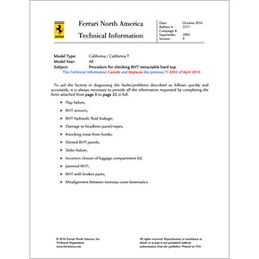Information technique USA n°2371 2016 Ferrari California/California T (Procedure for checking RHT retractable hard top) (copie)
