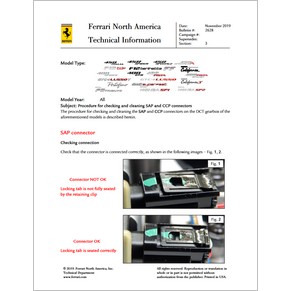 2019 Ferrari technical information USA n°2628 (Procedure for checking and cleaning SAP and CCP connectors) (reprint)