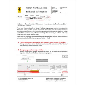 2020 Ferrari technical information USA n°2648  (Ferrari Predictive Maintenance – Intervals and deadlines for scheduled maintenance activities) (reprint)