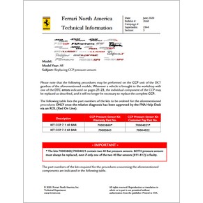 2020 Ferrari technical information USA n°2668 (Replacing CCP pressure sensors) (reprint)