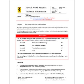2020 Ferrari technical information USA n°2677 F8 Spider (Pre-Delivery Inspection – PDI procedures) (reprint)