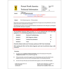 2020 Ferrari technical information USA n2677 F8 Spider (Pre-Delivery Inspection  PDI procedures) (reprint)