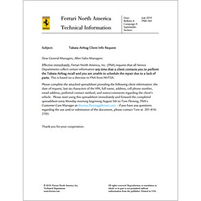 Information technique USA FNA-164 2019 Ferrari (Takata Airbag Client Info Request) (copie)