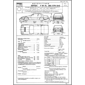 1973 Ferrari 365 GT4/2+2 homologation certificate (Certificato di omologazione) (reprint)