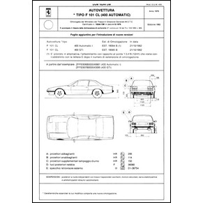 1982 Ferrari 400i homologation certificate (Certificato di omologazione) (reprint)