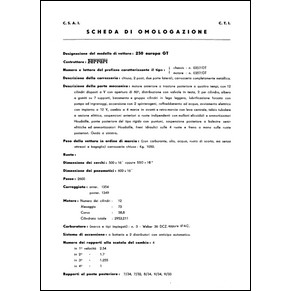 1954 Ferrari 250 Europa GT homologation sheet C.S.A.I. (Scheda di omologazione) (reprint)