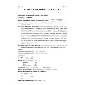 1953 Ferrari 250 Europa homologation sheet C.S.A.I. (Scheda di omologazione) (reprint)