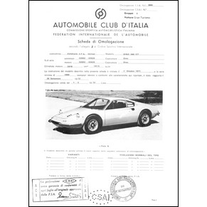 1971 Ferrari Dino 246 GT homologation sheet C.S.A.I. (Scheda di omologazione) (reprint)