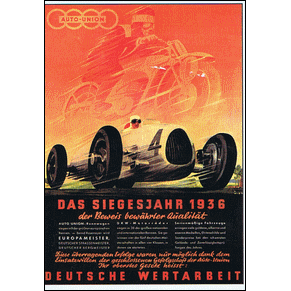 Post card Auto-union das siegesjahr 1936 deutsche wertarbeit