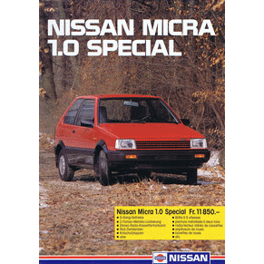 Brochure Nissan Micra 1.0 special 1986 (Switzerland)