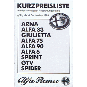 Price list Alfa Romeo 1985 (Germany)