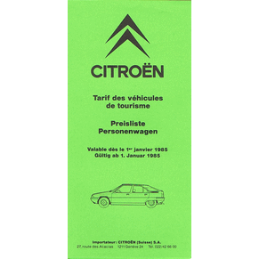 Price list Citroen 1985 (Switzerland)